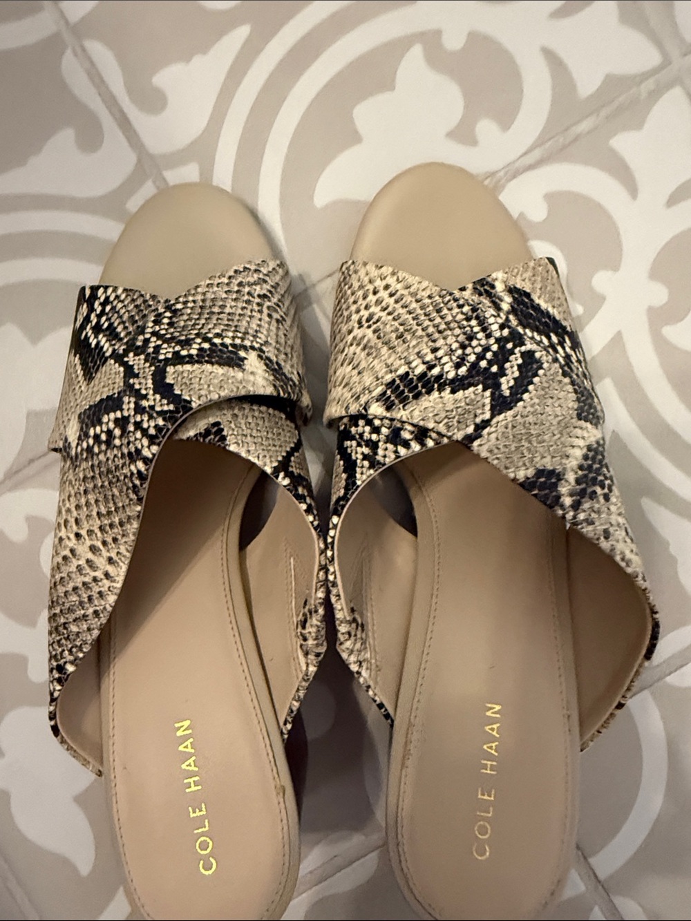 Cole Haan Neutral Snake-Print Slide Mules never worn